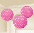 1 Paper Lantern - 9.5" Hot Pink Dots
