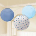 3 Paper LANTERNS - Blue Dots MIX